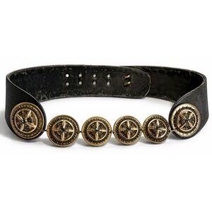 Vintage Gold Medallion Coin Stretch Belt Wide Disc Boho Statement Waist 80's